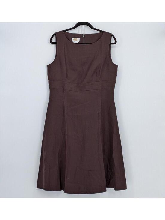 Talbots Pants - NEW Talbots Size 14 Brown 100% Irish Linen Fit and Flare Dress Y2K Quiet Luxury